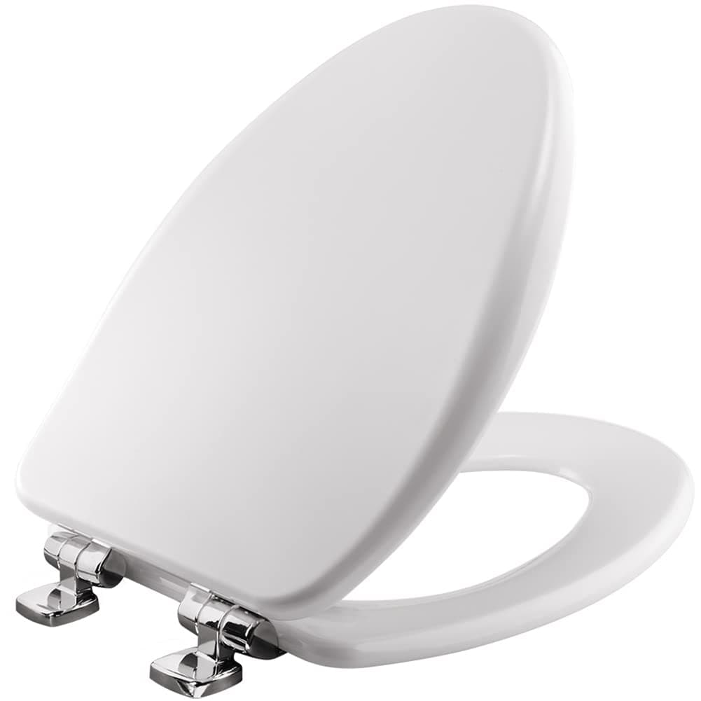 Bemis 19170CSLA 000 Alesio Toilet Seat with Chrome Hinges will Slow Close, Never Loosen and Provide the Perfect Fit, ELONGATED, High Density Enameled Wood, White
