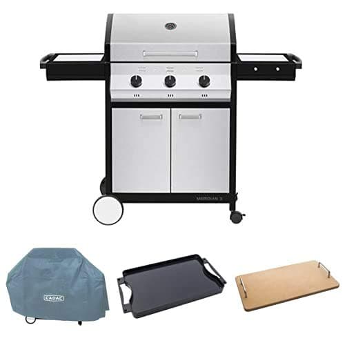 Cadac Meridian 3 Propane Gas BBQ Grill with 3 Burners, 3-Burner Cover, Meridian 3 Grills, Reversible Modular Grill Plate & Baking Meridian and Titan Grills