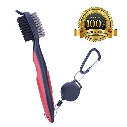 YiwerDer Golf Club Brush Groove Cleaner, with 2 Ft Retractable Zip-Line Aluminum Carabiner, for Golf Shoes/Golf Club/Golf/Golf Groove, Easily Attaches to Golf Bag