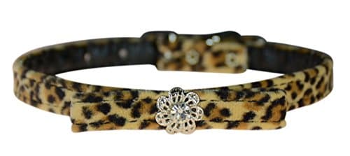 Evans Collars 3/8" Jeweled and Filigree Collar with Bow, Size 14, Animal Prints, Leopard