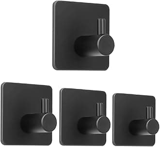 Wall Hook Adhesive (Pack Of 4) Stick on Bathroom/Room/Door/Kitchen -Heavy Duty for Hanging Towels, Robes, Coats, Keys,Calendars (Black Pin Hooks)