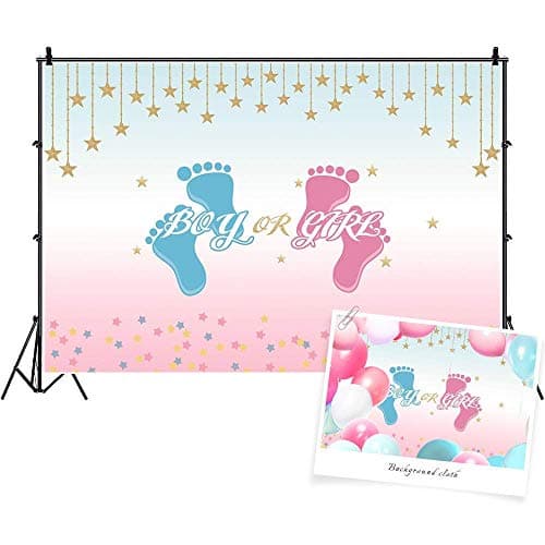 Baocicco Boy Or Girl Gender Reveal Birthday Backdrop 5x4ft Baby Shower Happy Birthday Cartoon Foot Print Photography Background Gold Colorful Stars Backdrop Children Party Decor Photo Studio Props