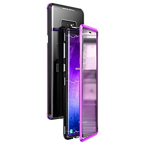360° Full Body Case For Samsung Galaxy Note 9 Case,[Front and Back Of Clear Touchable Strong HD Tempered Glass]With Built-in Screen Protector Magnetic Adsorption Metal Protection Cover (Black+Purple)