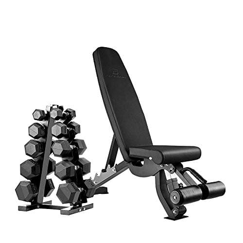 papababe Dumbbells Rubber Encased Hex Dumbbell Free Weights Dumbbells Set with Rack Man Women Home Weight Set Dumbbell with Stand (Adjustable Weight Bench(1200lb Capacity) with Dumbbell Sets)