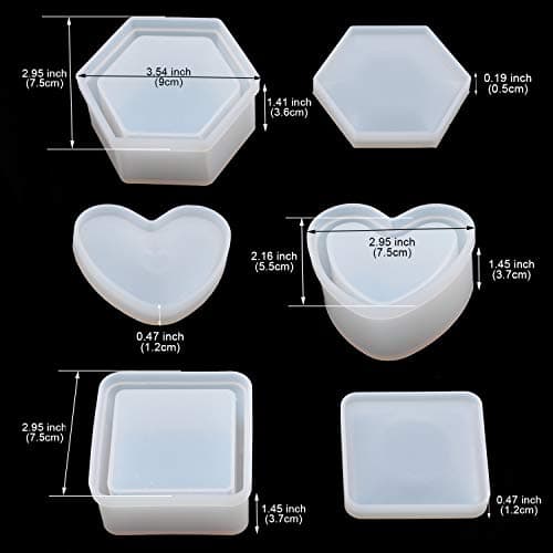 Resin Jewelry Box Molds With Heart Shape Silicone, Hexagon Storage and Square Epoxy for Making