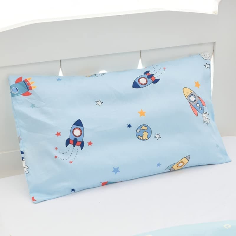 Baby Toddler Pillowcase 2 Pack, Cot Bed Pillow Pair Cases 40 x 60cm, 100% Cotton Soft Pillow Cover for Boys Girls Kids Bedding, Envelope Closure Machine Washable Travel Pillow Pillowcase(Space Rocket)