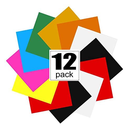 Heat Transfer Vinyl for T-Shirts 12x10" 12 Sheets-Iron On Vinyl HTV Bundle Compatible with Silhouette Cameo, Cricut and Heat Press