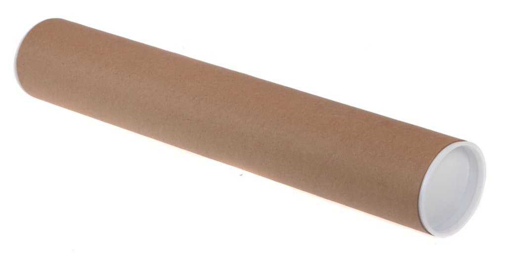 Cardboard Postal Tube B1 - 813mm L x 63.5mm Diameter. 10 Strong Mailing Tubes for Large Rolled Items up to 1000x707mm (39.4x27.8ins). White Plastic End Caps for Complete Protection in Transit & Storage. Durable & Reusable Packaging Tubes. Recyclable