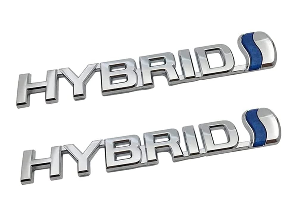2 Pack 3D Metal HYBRID Logo Car Side Fender Rear Trunk Emblem Badge Decals Sticker for Universal Car (Chrome/Blue)