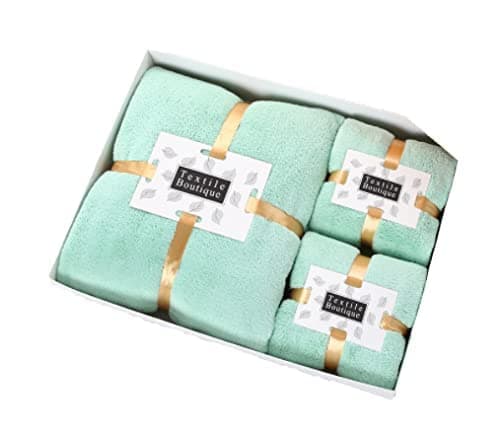Bath Towel Set 3 Pack, Quick Dry Microfiber Absorbent Ultra Soft Coral Fleece Towels for Bathroom, Sports, 1 Pack Has 3, 1 Bath Towel 70cm*140cm, 2 Hand Towels (35cm*75cm) (Green)