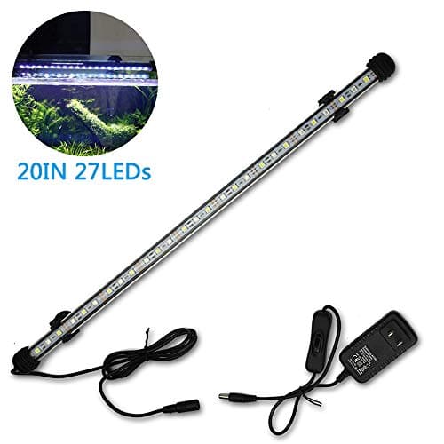 LED Aquarium Light,Fish Tank Light,Underwater Submersible Crystal Glass Reef Lights Bar,Glow White Blue Light Moonlight,Hood Clip Hang on Tank,Fixture Replacement Decoration (19.29inch/20inch,27 LEDs)