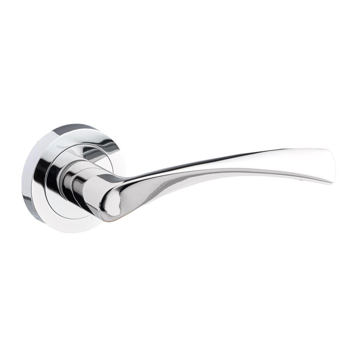 Marvel Lever on Rose Door Handle - Contemporary Design- Polished Chrome - 1 Pair - Fixings Included - Interior Use