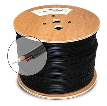 300ft BLACK SOLID COPPER RG-59 SIAMESE COAX CABLE 20AWG 95% BRAIDED, 2-CONDUCTOR 18AWG POWER WIRE CCTV TVI CVI AHD HD-SDI SECURITY VIDEO ETL CM CL3 FLAME RETARDANT PVC - APO AE AFO GU AK HI MP VI PR