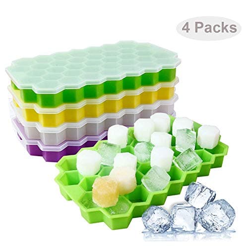 Silicone Honeycomb Ice Cube Trays with Lids Silicone Cake Chocolate Soap Making Molds 37 Cavities Mini Ice Cube Mold Storage Containers for Cocktail Whiskey 4 Packs