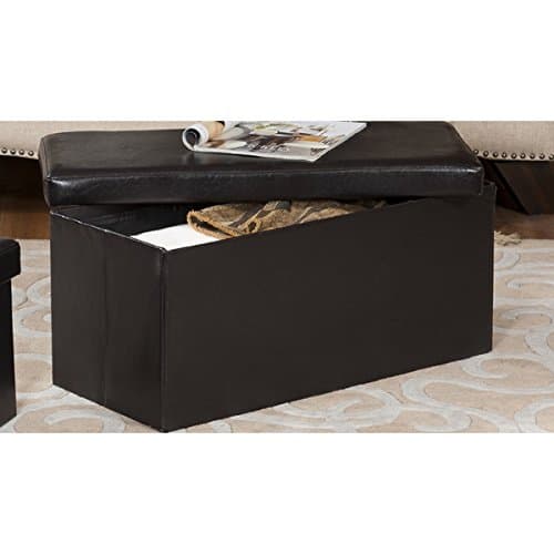 K and B Large Faux Leather Metal Storage Ottoman Bench