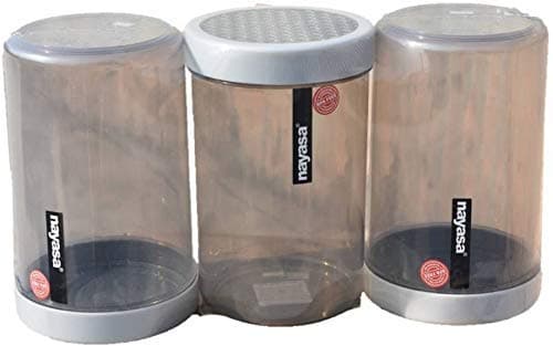 Nayasa Plastic Retro 1.5 LitresBPA Free Food Grade Airtight Kitchen Storage Container With Lid - Set Of 3|Grey