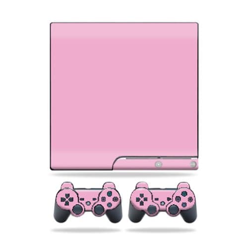 MightySkins Protective Vinyl Skin Decal Cover for Sony Playstation 3 PS3 Slim skins + 2 Controller skins Sticker Solid Pink