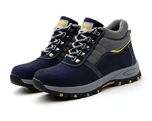 JABASIC Men Safety Boots Steel Toe Industrial Construction Work Shoes (8,Navy)