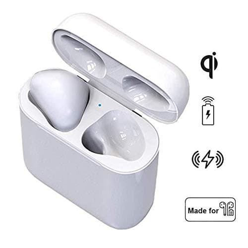 Wireless Charging Case Replacement Compatible with Air Pods with Bluetooth Pairing Sync Button (Air Pods not Included), Earbuds Protective Cover with Built-in Battery Charge 5 Times (White)
