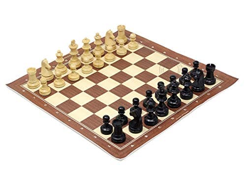 House of Chess - Louis Staunton Ebonized / Boxwood Weighted Chess Set Pieces - King Size 2.36" & 13" Roll Up Wood Textured Leatherette Chess Board