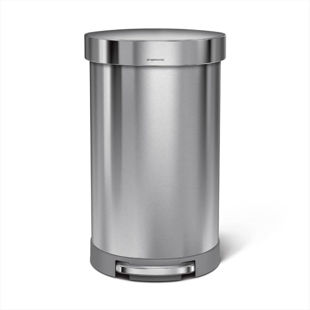 CW2030 45L Semi-Round Kitchen Pedal Bin, Silent Soft Close Lid, Strong Wide Pedal, Fingerprint-Proof, Brushed Stainless Steel, W 40.0cm x H 67.0cm x D 36.0cm