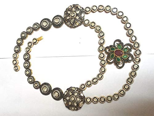 Natural Green Emerald & Ruby Gemstone Polki & Pave Diamond Solitaire Necklace 925 Sterling Silver Necklace Wedding Necklace