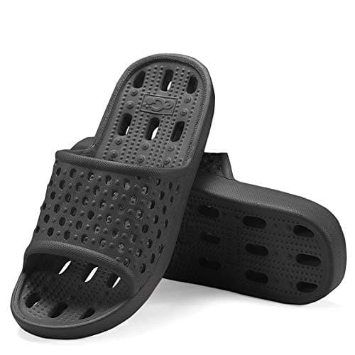 Hucook Shower Shoes Bathroom Sandals for Men Bath Slippers Lightweight Quick Drying Slipper Holes (Black, 9.5-10)