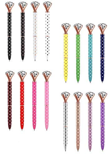 EUICAEDiamond Pens Rhinestones Ballpoint Pens Office Supplies Gifts for Women Bridesmaid Coworkers Cute Cool Glitter Novelty Pen Rose Gold All with Polka Dots Black Ink Pack of 16