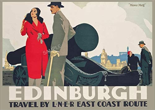 Vintage Railway Poster Art Deco Edinburgh Castle 'Mons Meg' One O'clock Gun Scotland Travel Advert Print (A3)