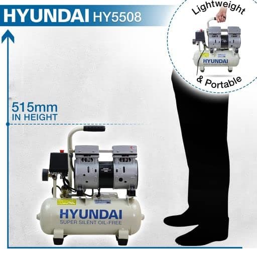 Hyundai HY5508 8 Litre Silenced Air Compressor, 550 W, 230 V, White