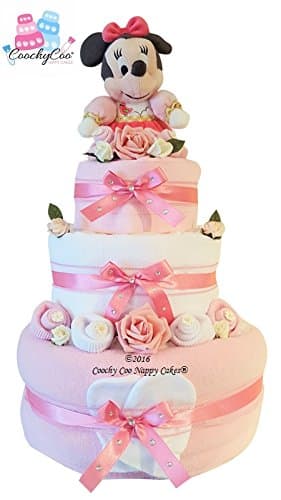 Pink Baby Girl Nappy Cake Hamper Gift with Minnie Mouse with Keepsake Capsule (Three Tier) Free DELIVERY
