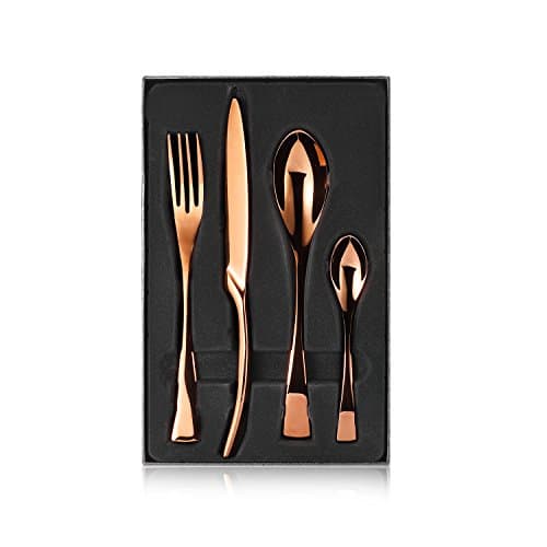 Fork Knife Spoon Set,TtoyouU 4pcs Stainless Steel Bronze-colored Flatware Dinnerware Set in A Fine Gift Box