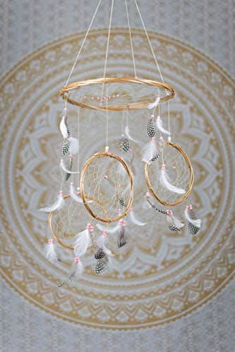 Large White and Pink Dream Catcher Mobile - 12" / 30CM Diameter White Dreamcatcher Mobile Bohemian Dream Catcher Nursery Mobile Baby Mobile Boho Decor Wedding Decor