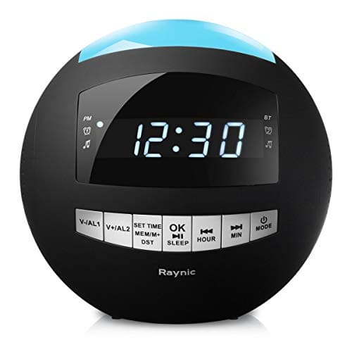 Digital Alarm Clock Radio - Desk Clock with AM/FM Radio, Dual Alarms, Dual USB Charging Ports, 7-Color Night Light, Snooze, Bluetooth, Brightness Dimmer for Kids, Heavy Sleepers, Bedroom
