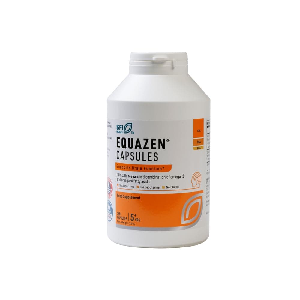 Equazen® Omega 3 & 6 Capsules, Brain & Cognitive Support, DHA, EPA & GLA, Clinically Researched 9:3:1 Formula, Tasteless & Odourless, Halal Certified, Gluten Free, 360 Pack