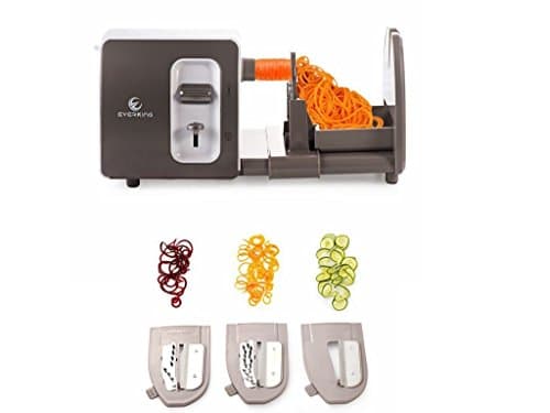 Spiralizer Vegetable Slicer,EverKing Electric Vegetable Spiralizer 3 Blades Compact and Heavy-Duty Spiral Vegetable Slicer - Turn Zucchini, Carrots, Potatoes and much more into Beautiful Long Strands