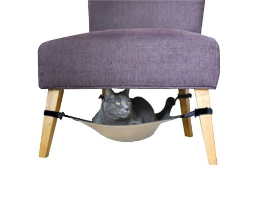 Shopready Cat Hanging Hammock Under Chair Lounge with Adjustable Velcro Pet Bed Mat - Beige(Large)