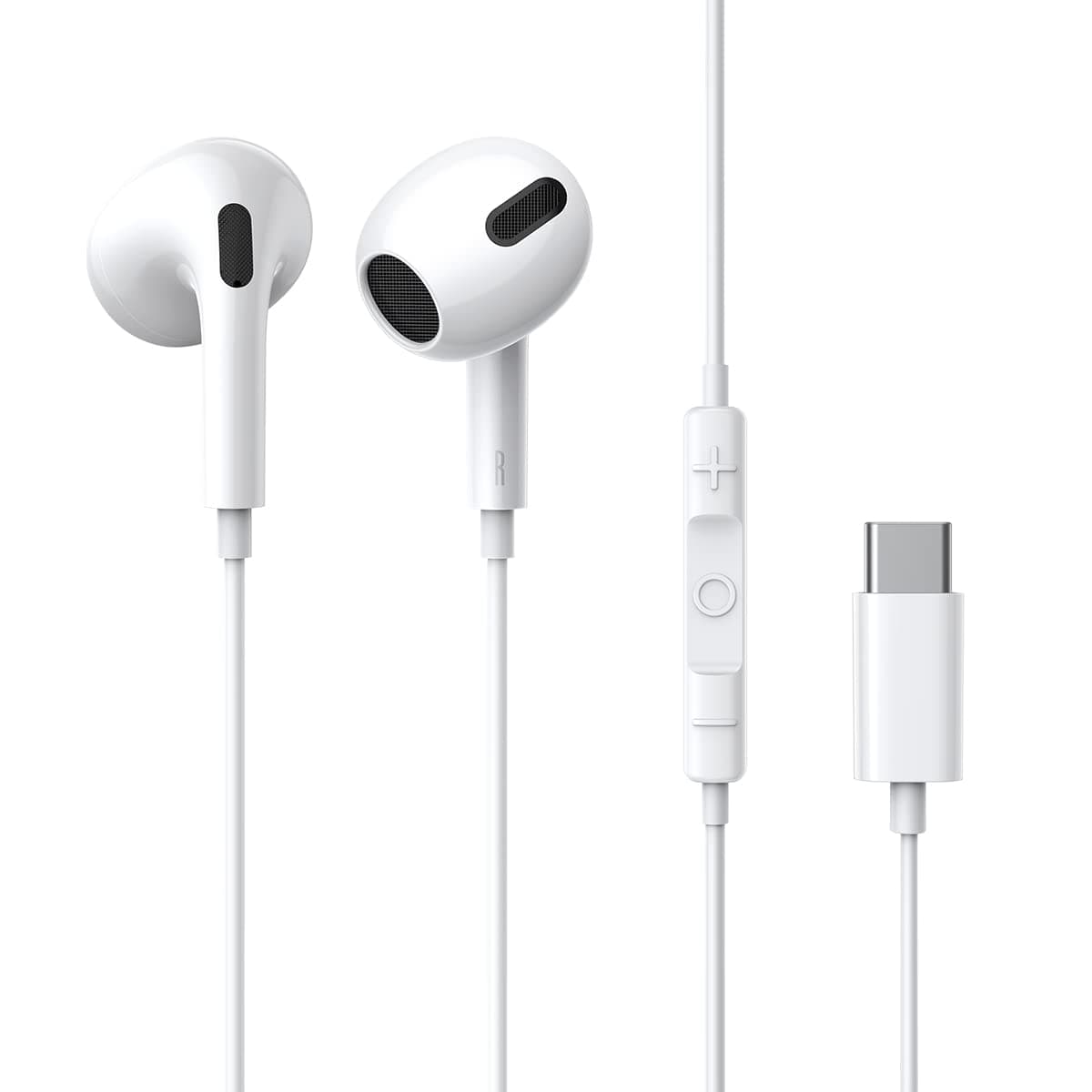 Encok C17 Type-C Wired Earphones, USB-C In-Ear Headphones with Microphone & Volume Control, 14mm Hi-Fi Drivers, Ergonomic Half In-Ear Fit, Durable TPE Cable, Compatible with iPhone iPad – White