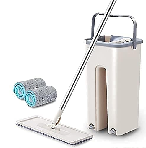 Mop-Heavy-Quality-Floor-Mop-with-Bucket,-Flexible-Kitchen-tap-Flat-Squeeze-Cleaning-Supplies-360-Flexible-Mop-Head/2-Reusable-Pads-Clean-Home-Floor-Cleaners32 White
