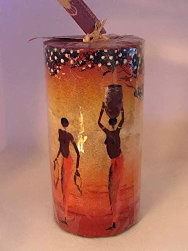 Swazi Candles XL Pillar, Hand Painted African Theme, Handmade, Reusable, Fair Trade
