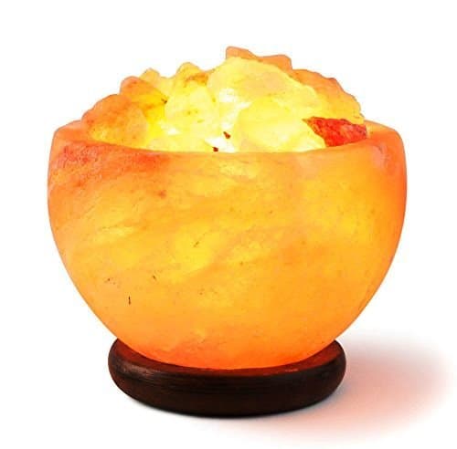 HemingWeigh Hand Crafted Rock Salt Bowl Lamp with Himalayan Salt Chips, Wood Base, Electric Wire & Bulb