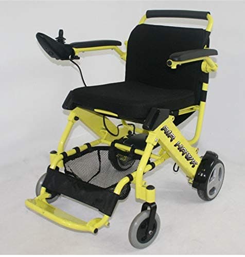 Air Hawk Folding Power Chair Yellow - Lightest Weight 41 lbs Airplane, Cruise Ready+ 9 Free Accessories