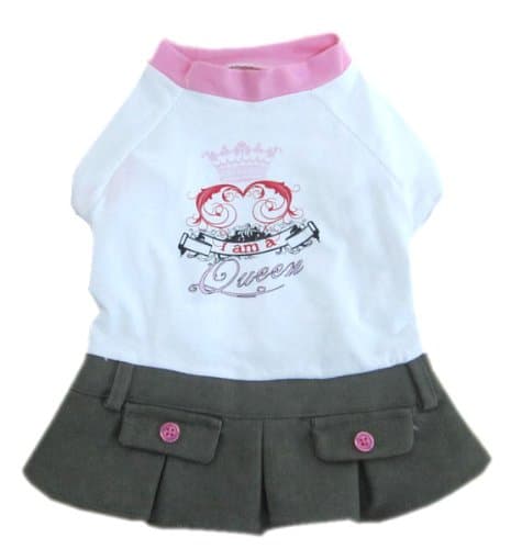 Petelligence I Am a Queen Dog Skirt, Medium, White with Dark Grey Skirt