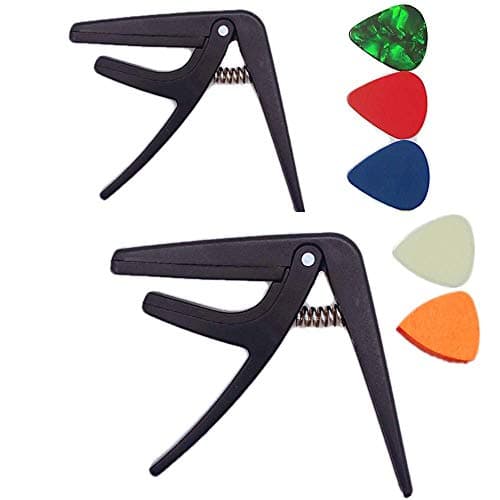 Ukulele Trigger Capo,2 pcs Ukulele Trigger Capo Lightweight Single-handed Use With 5 Ukelele Picks (1 Felt & 2 ABS & 1 Celluloid & 1 Glowing Plastic Pick)