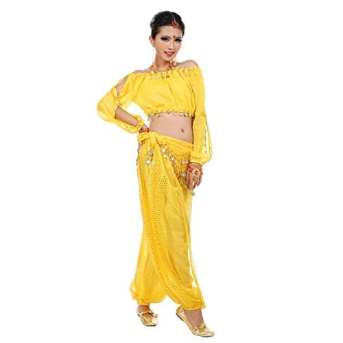 Maylong Womens Harem Pants Belly Dance Outfit Halloween Costume DW29 (Yellow)