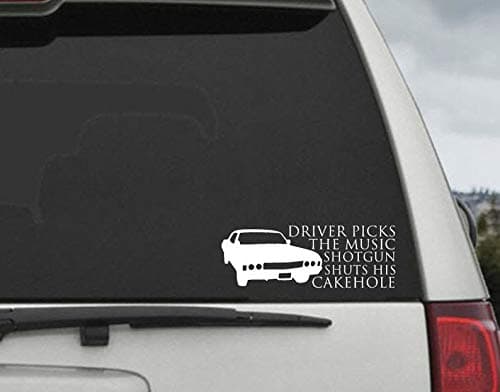 Supernatural Inspired - Driver Picks The Music Shotgun Shuts His CakeHole Impala Decal - Car Window Decal Sticker