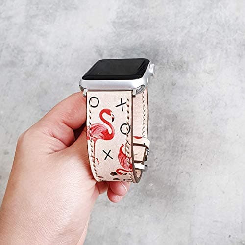 Flamingo XOXO Apple Watch Band 38mm 40mm 42mm 44mm,Series 5 Series 4 Series 3 Series 2 Series 1,Hand-Stitched Handmade Apple Watch Leather