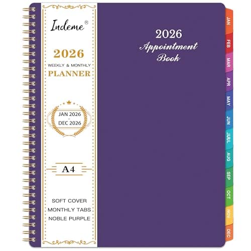 2021 Weekly Appointment Book & Planner - 2021 Daily Hourly Planner with Twin-Wire Binding, 8" x 10", Jan 2021 - Dec 2021, 30-Minute Interval, Lay - Flat, Round Corner, Thick Paper - Purple