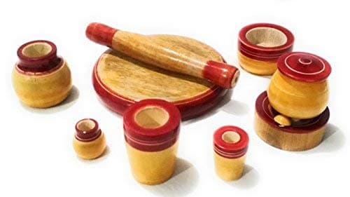 CRAFTS INDIA EMPORIUM Handcrafted Channapatna Eco-Friendly Wooden Kitchen Set Dolls|Toys (Multicolored)