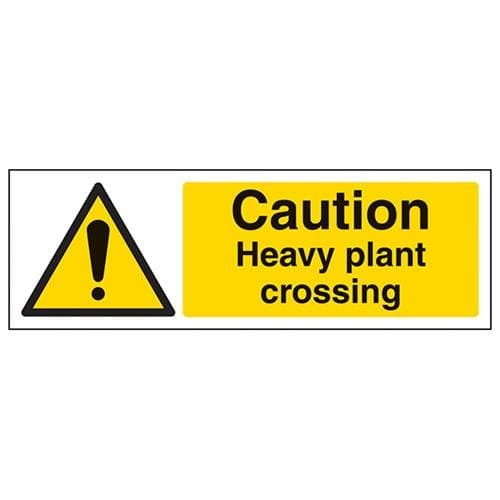 VSafety Caution, Heavy Plant Crossing Sign - Landscape - 300mm x 100mm - 1mm Rigid Plastic
